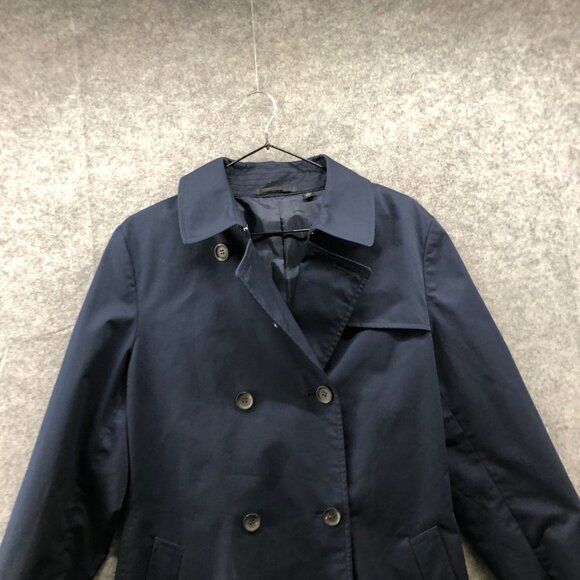 Uniqlo Belted Trench Coat Womens L Navy Blue Longline Buckle Double Breasted - Picture 3 of 8
